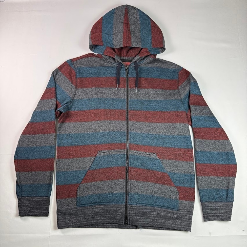 Tony Hawk Striped Full Zip Fleece Hoodie Mens Size XL Red Blue Grey Skater Y2K